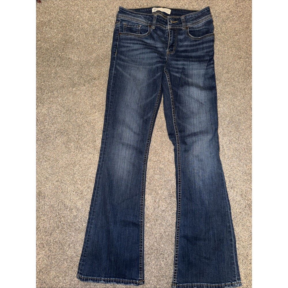 BKE Audrey Mid Rise Slim Fit Bootcut Jeans Womens 29x32.5” Blue Denim Whiskered